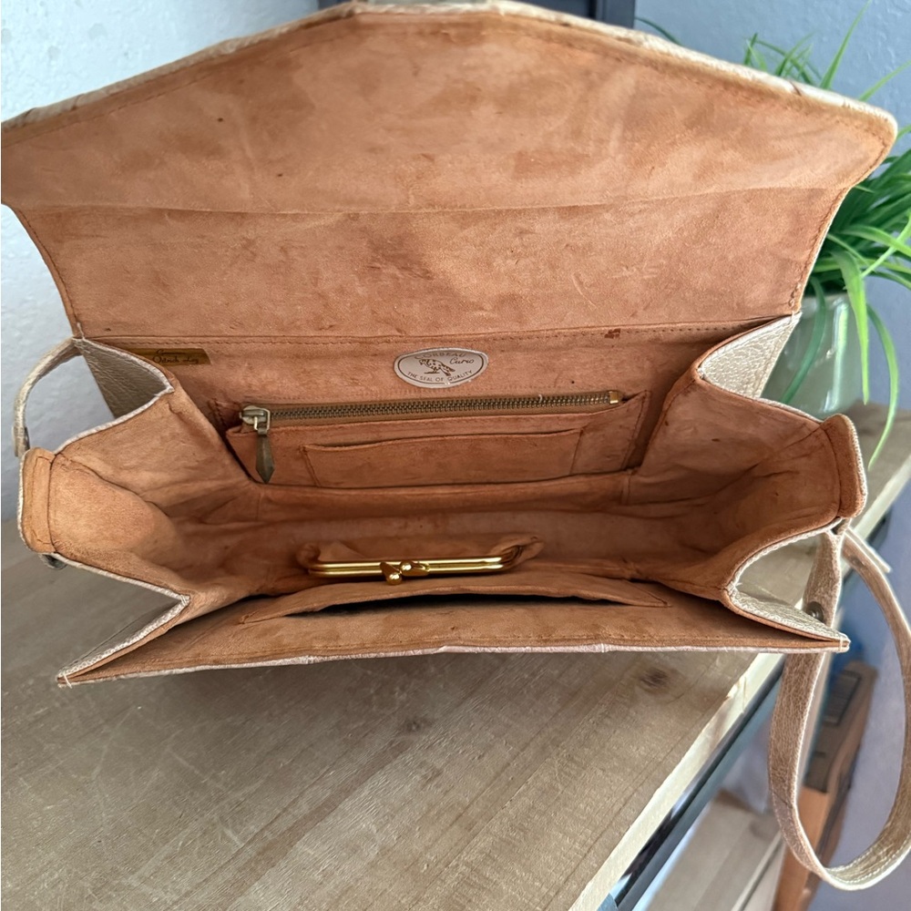 Vintage Corbeau Curio Beige Reptile-Embossed Leather Crossbody Bag - Picture 11 of 14